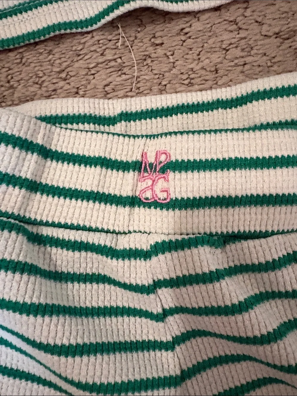 Missguided White and Green Striped Cropped Tee & Shorts Set